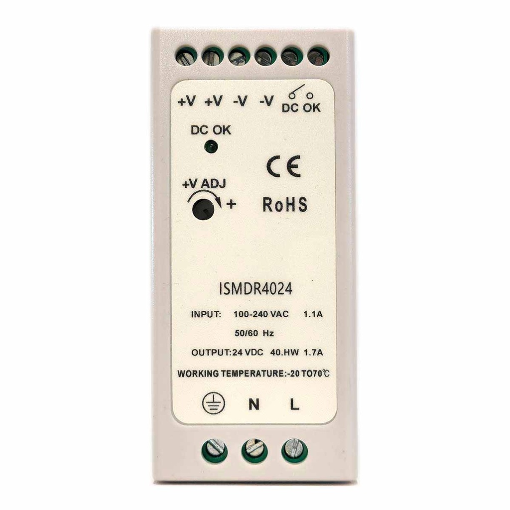Din RAIL Power Supply, ac-dc, 40W, 1 Output at 24Vdc