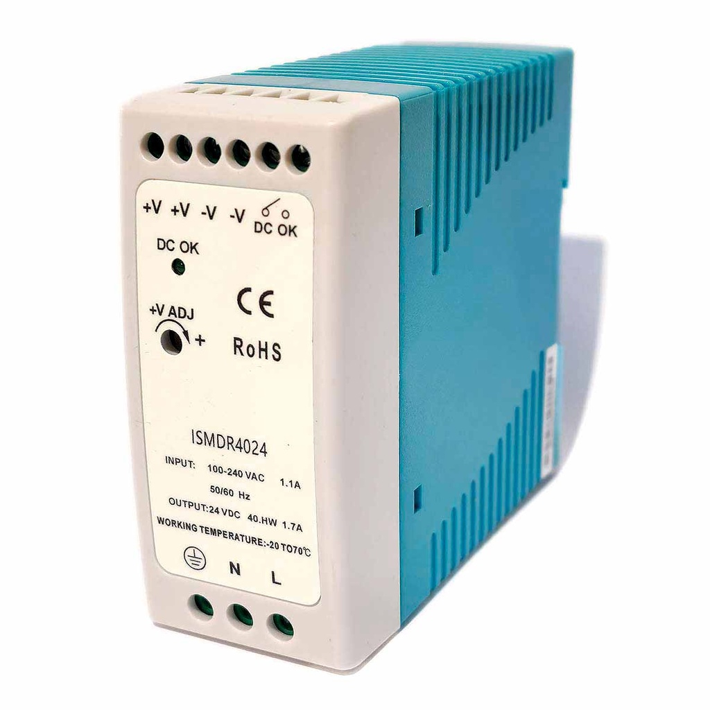 Din RAIL Power Supply, AC-DC, 40W, 1 Output 1.7A at 24Vdc